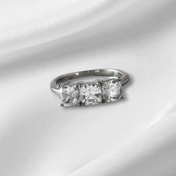 NEW White Sapphire 3 Stone Ring in Stainless Steel - Picture 1 of 13